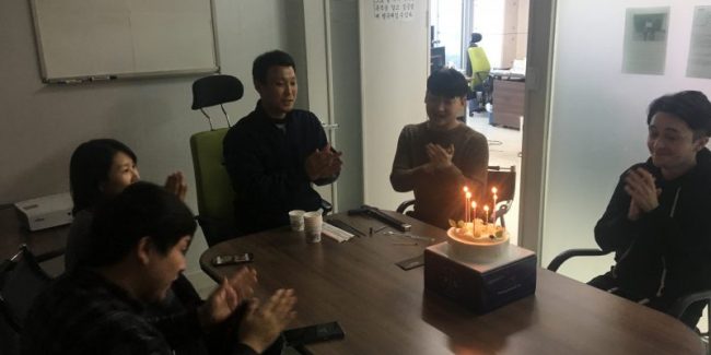 French employee Kevin's birthday party