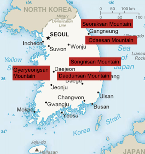 South korea's best top 5 autumn leaves mountains map